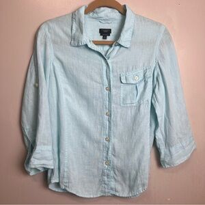 Talbots Light Blue 100% Pure Irish Linen Women’s Shirt Button Up Size PM, EUC
